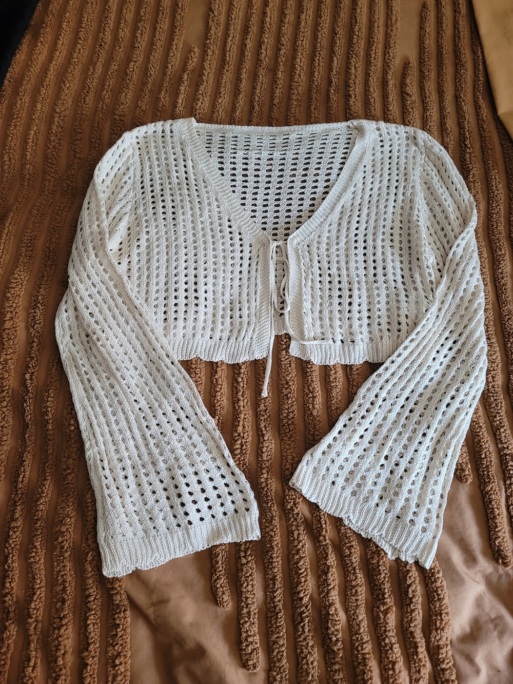 Women’s White Crochet Tie-Front Sweater Cardigan